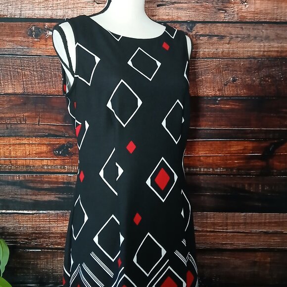 Maya Brooke Dress 8 Pencil Sheath Black Red Diamond Stretch Zip Back - Picture 5 of 9